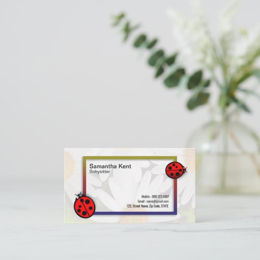ベビーシッターのてんとう虫のデイジーの写真フレームの名刺 名刺 (スタンド正面)