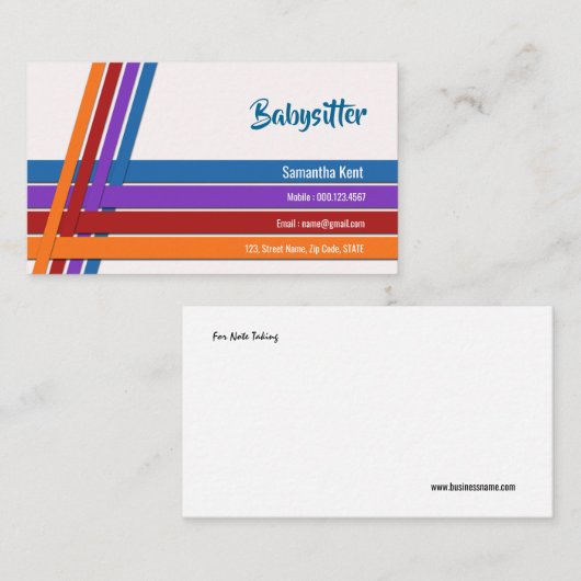 ベビーシッターのカラフルな十字形は名刺に署名します 名刺 (正面/裏面)