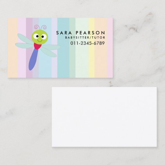 ベビーシッターのチューター気にチャイルドキュートドラゴンフライ 名刺 (正面/裏面)