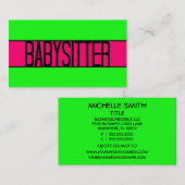 ベビーシッターのネオングリーンとホットピンクの名刺 名刺 (正面/裏面)