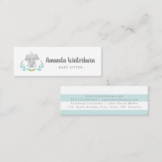 ベビーシッターのビジネスかわいいカード スキニー名刺 (正面/裏面)