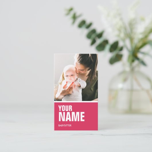 ベビーシッターのピンク(写真及び文字を個人化して下さい) 名刺 (スタンド正面)