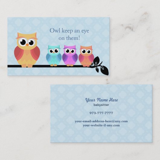 ベビーシッターのフクロウの名刺 名刺 (正面/裏面)