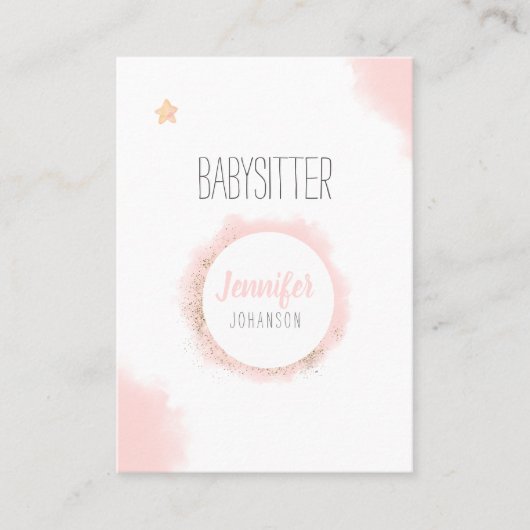 ベビーシッターのミニマリスト白ピンクの水色 名刺 (正面)