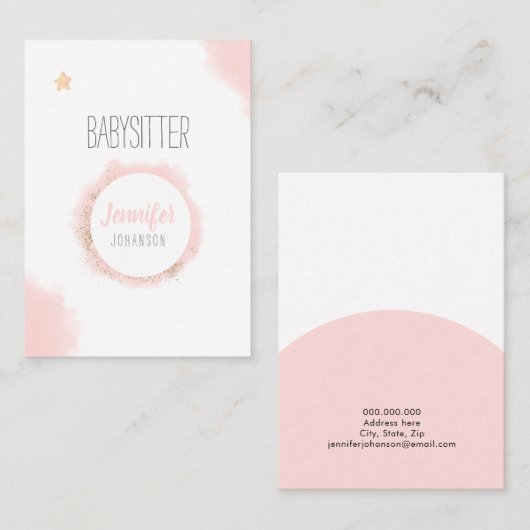 ベビーシッターのミニマリスト白ピンクの水色 名刺 (正面/裏面)