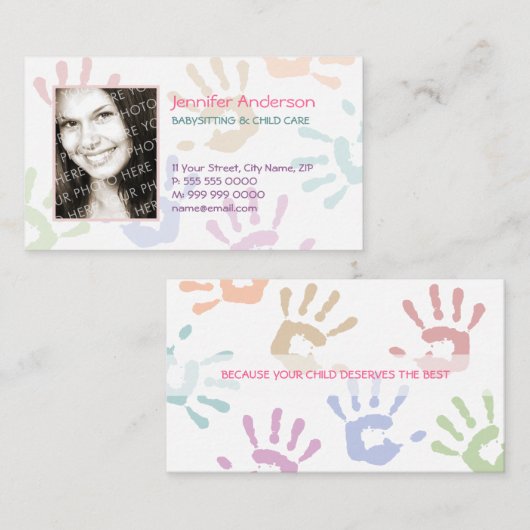 ベビーシッターの乳母の写真のパーソナライズな先生 名刺 (正面/裏面)