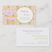 ベビーシッターの名刺ピンクのキャリッジ 名刺 (正面/裏面)