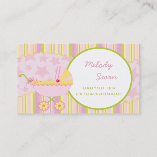 ベビーシッターの名刺ピンクのキャリッジ 名刺 (正面)