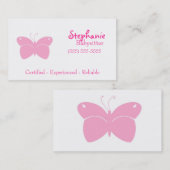 ベビーシッターの名刺-ピンクの蝶 名刺 (正面/裏面)