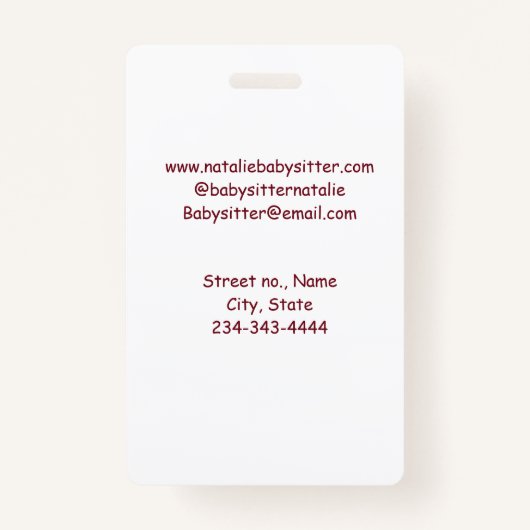 ベビーシッターの子供デイケアnanny追加の名前詳細q バッジ (裏面)