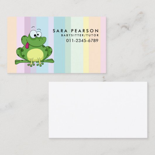 ベビーシッターの子気にどもかわいいカエル 名刺 (正面/裏面)