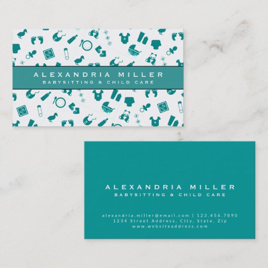 ベビーシッターの気に子型 |ターコイズ 名刺 (正面/裏面)