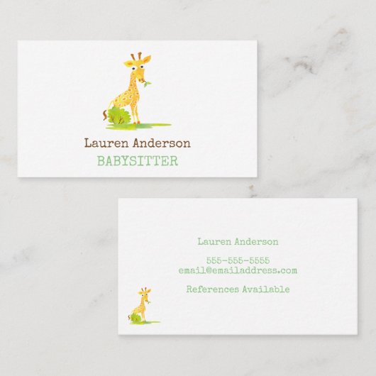 ベビーシッターの水彩画のキリンの育児の提供者 名刺 (正面/裏面)