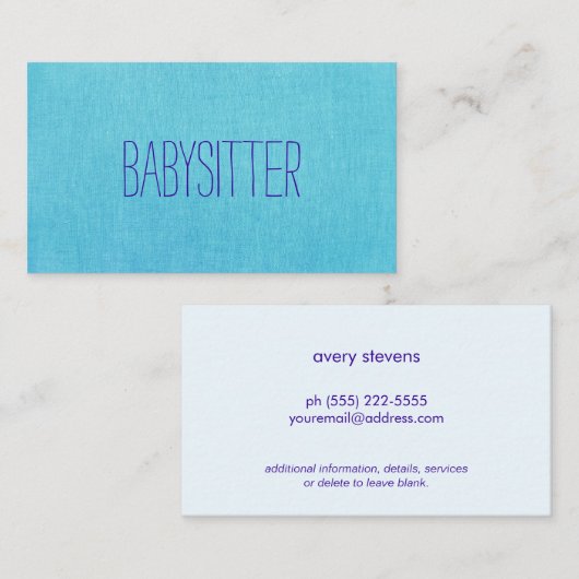 ベビーシッターまたはナニー、かわいい、ターコイズ、ブルー 名刺 (正面/裏面)