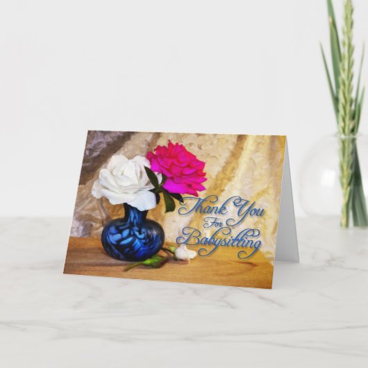 ベビーシッターをすることをバラありがとう サンキューカード (正面)