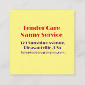 ベビーシッターモダンナニーイエロー&ホワイトローズ スクエア名刺 (裏面)