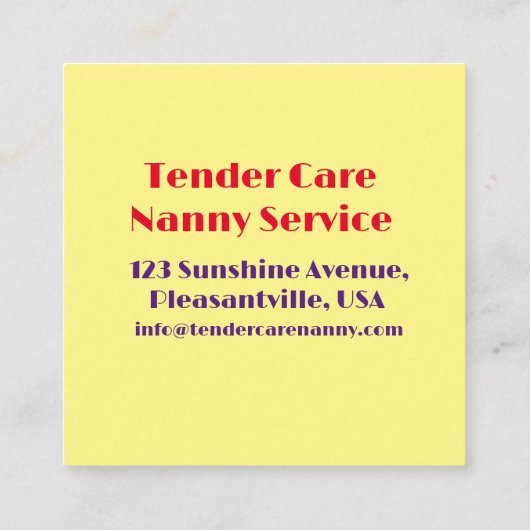 ベビーシッターモダンナニーイエロー&ホワイトローズ スクエア名刺 (裏面)