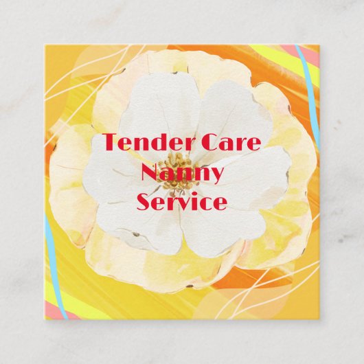ベビーシッターモダンナニーイエロー&ホワイトローズ スクエア名刺 (正面)