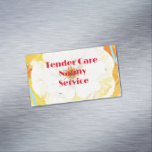 ベビーシッターモダンナニーイエロー&ホワイトローズ マグネット名刺 (インサイチュ)