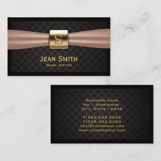 ベビーシッターモダン金ゴールドロゴダイヤモンドキルティング 名刺 (正面/裏面)