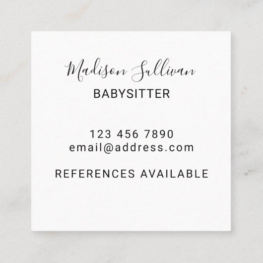 ベビーシッターレインボーカラーズスクエアビジネスカード スクエア名刺 (裏面)