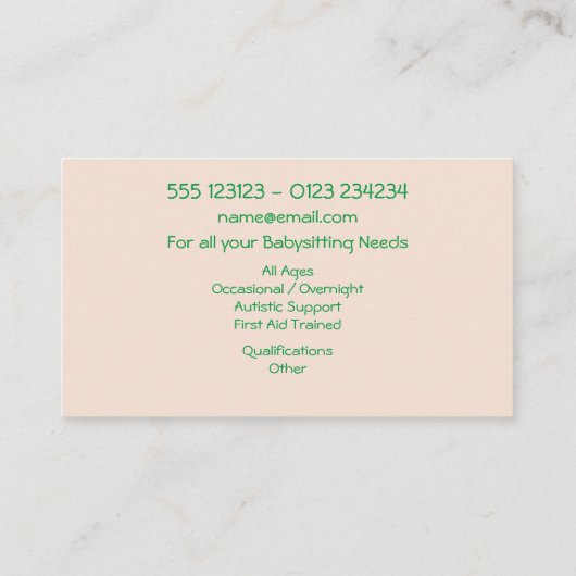 ベビーシッター水彩名刺 名刺 (裏面)