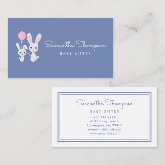 ベビーシッター、育児、託児所、乳母のかわいいバニー 名刺 (正面/裏面)