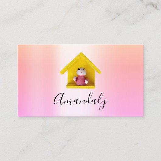 ベビーシッターNANNYチャイルドデイサービスピンクかわいいホーム 名刺 (正面)