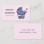 ベビーシッターNanny介護者かわいいベビーカーのピンクの子供たち 名刺 (正面/裏面)