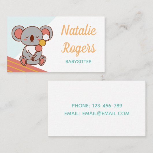 ベビーシッターNanny子供たち可愛いかわいいコアラフード 名刺 (正面/裏面)