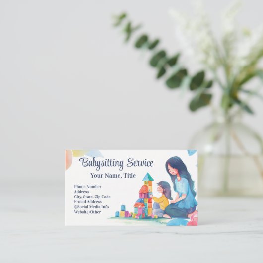 ベビーシッターNanny託児の水の色ブロック 名刺 (スタンド正面)