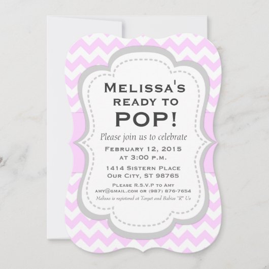 ベビーシポップ・アートのャワー招待状、ピンクの山形 招待状 (正面)