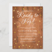 ベビーシポップ・アートのャワー金ゴールドハートウッ素朴ド 招待状 (正面)