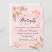 ベビーシャワバタフライガールピンクパンパスグラス 招待状 (正面)