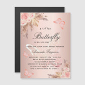 ベビーシャワバタフライピンクガールパンパスボホラグジュアリー マグネット招待状 (正面/裏面)