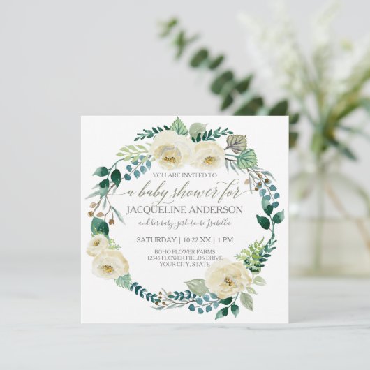 ベビーシャワモダンーアラバスターバラリーフリース 招待状 (スタンド正面)