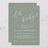 ベビーシャワモダンーセージ緑エレガント招待状 招待状 (正面/裏面)