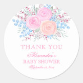ベビーシャワーありがとうお水の色ブーケピンク ラウンドシール (正面)