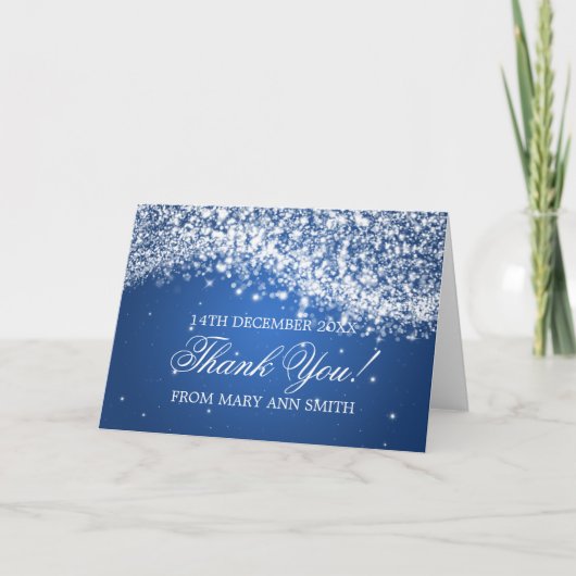 ベビーシャワーありがとうきらめくウェーブブルー サンキューカード (正面)