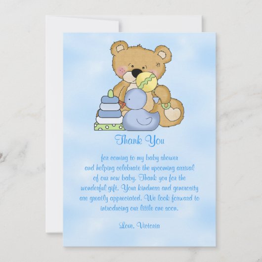 ベビーシャワーありがとうテディベア 招待状 (正面)