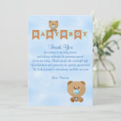 ベビーシャワーありがとうテディベーボーイ男の赤ちゃん 招待状 (スタンド正面)