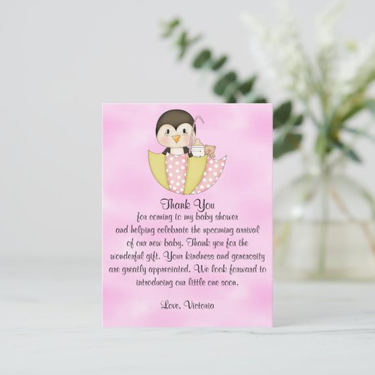 ベビーシャワーありがとうペンギン ポストカード (スタンド正面)
