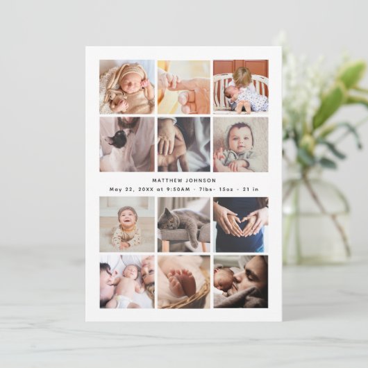 ベビーシャワーありがとうミニマリスト12フォトコラージュ 案内状 (スタンド正面)