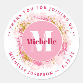 ベビーシャワーありがとうモノグラム水彩グリッター ラウンドシール