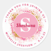 ベビーシャワーありがとうモノグラム水彩グリッター ラウンドシール (正面)
