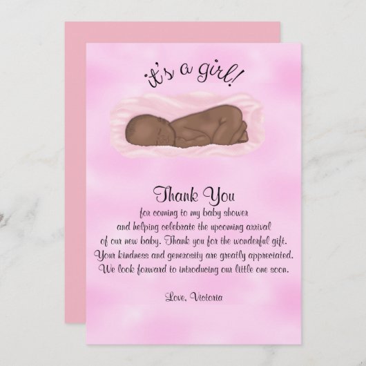 ベビーシャワーありがとう少女のエスニック 招待状 (正面/裏面)