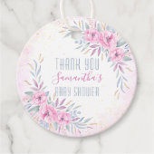 ベビーシャワーありがとう赤面ピンクの花水色 フェイバータグ (正面)