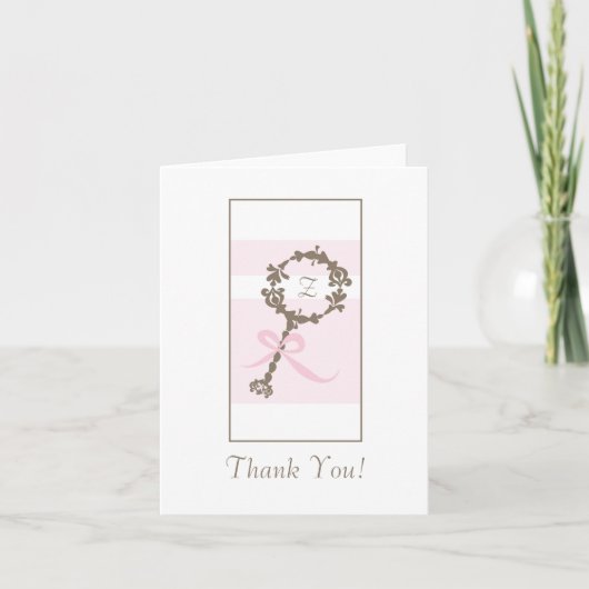ベビーシャワーありがとう – ピンクのガラガラ サンキューカード (正面)