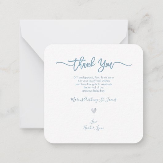 ベビーシャワーありがとうDIYカラースクリプトノートカード ノートカード (裏面)