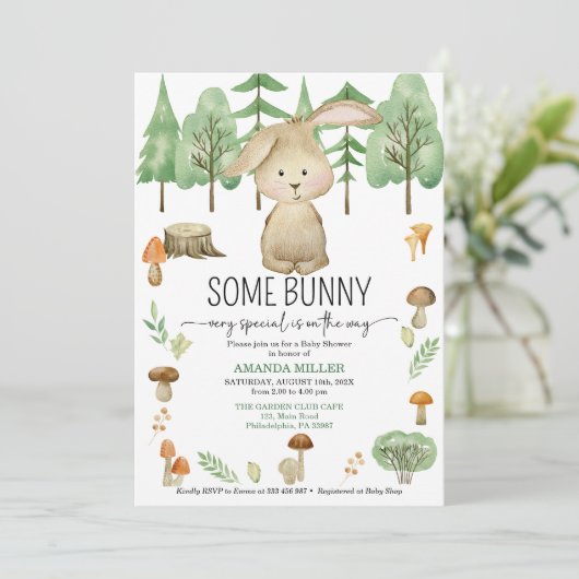 ベビーシャワーいくつかのバニーの森の招待 セーブザデート (スタンド正面)